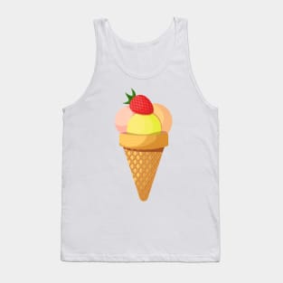 Ice cream scoops and strawberry in waffle cone Tank Top